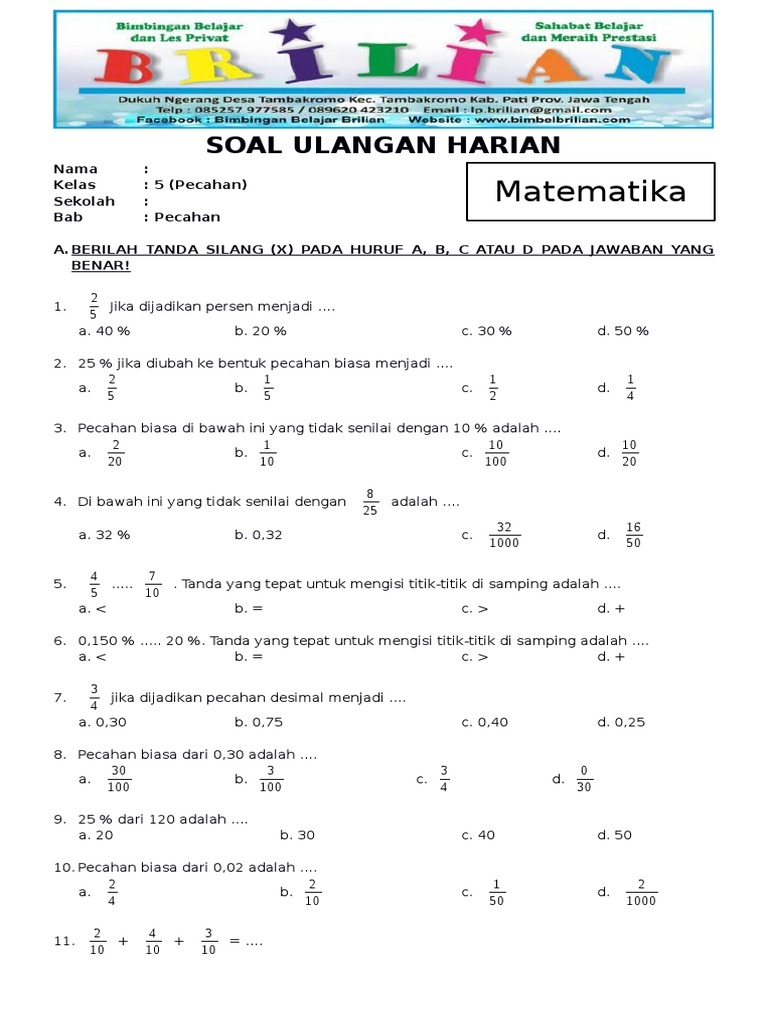 Contoh Soal Kelas 5 Semester 2 Contoh Soal Kelas 5 Semester 2