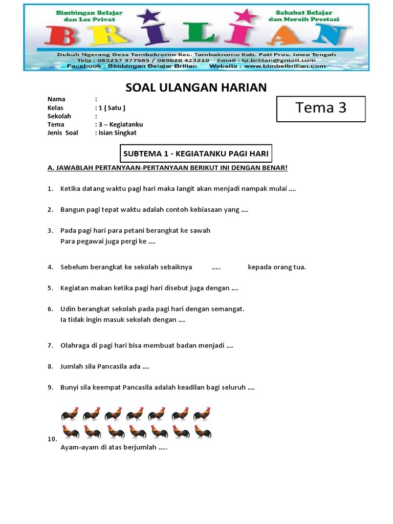 Akhirnya Tersedia 7 Contoh Bentuk Soal Isian Kelas 3 SD yang Wajib Dicoba Orang Tua