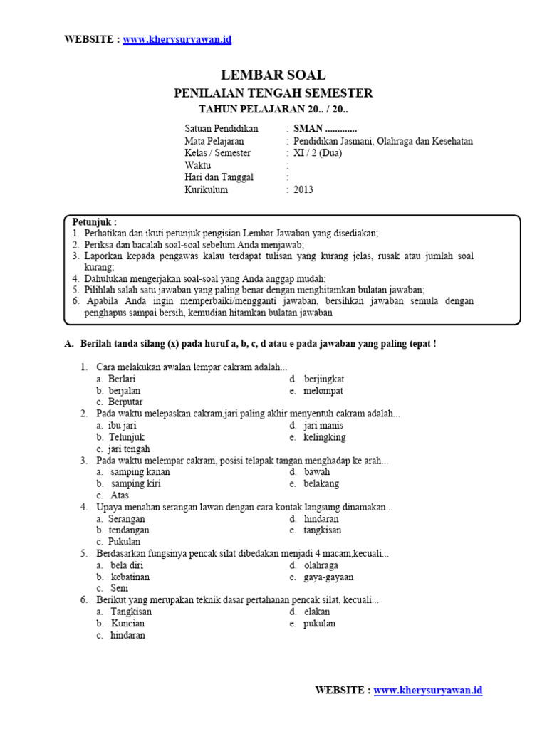 Bentuk Soal PJOK SMA Kelas XI Semester 2 K13 Siap Ujian, 3 Tips Sebelum Bulan Depan