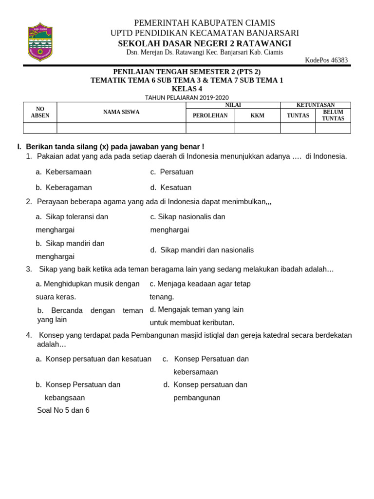 SOAL Kelas 4 PTS TEMA 6 SUB 3 DAN TEMA 7 SUB 1 PDF SOAL Kelas 4 PTS TEMA 6 SUB 3 DAN TEMA 7 SUB 1 PDF