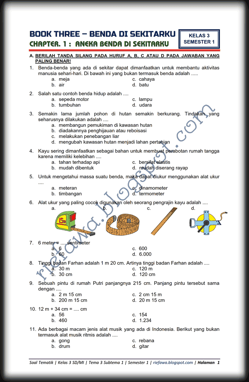 Kumpulan soal tematik kelas 3 semester 1 kurikulum 2013 yang terbukti paling akurat