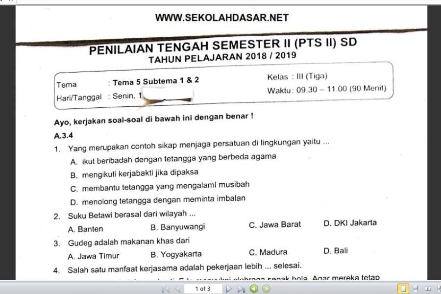 Terbukti Efektif! 7 Contoh Soal Tema 5 Sub Tema 1 Kelas 3 Word yang Bikin Anak Cepat Paham