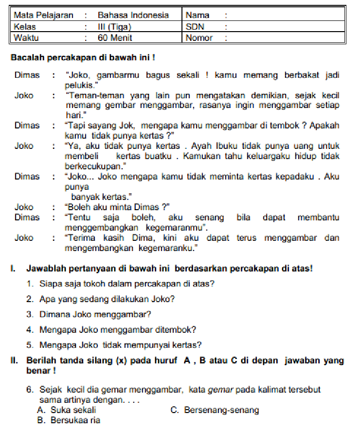 contoh soal kelas 3 sd semester 2 makassar contoh soal kelas 3 sd semester 2 makassar
