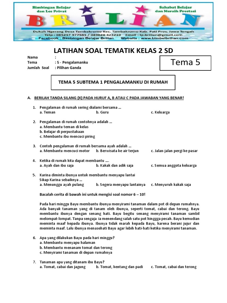 Wajib Tahu! 3 Contoh Soal Tema 5 Subtema 3 Kelas 2 SD K13 Agar Anak Cepat Paham