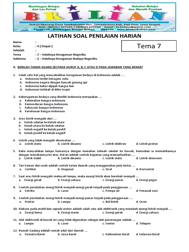 Wajib Tahu Contoh Soal Tema Indahnya Keragaman di Negeriku Kelas 4 Agar Nilai Sempurna