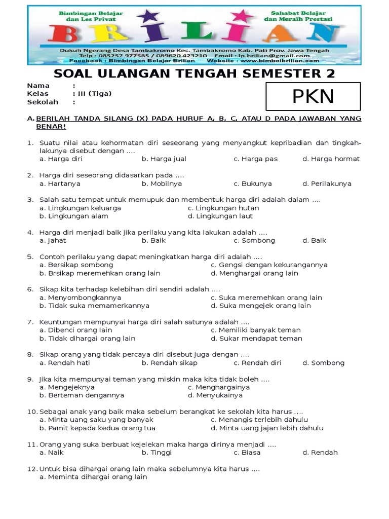 Wajib Tahu! Kumpulan soal ppkn 3 kelas 3 sd semester 2 kunci jawaban paling akurat