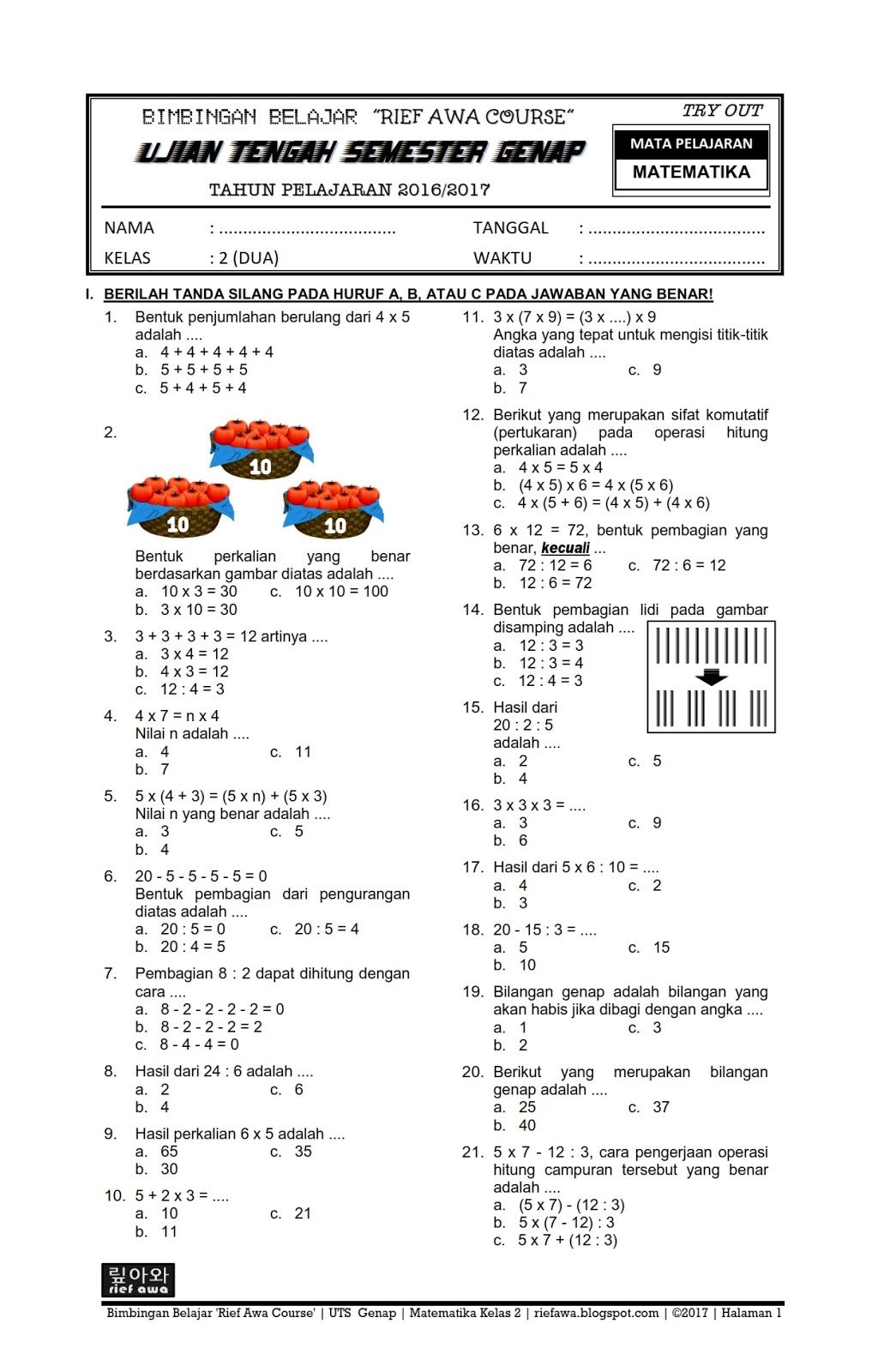 contoh soal kelas 5 sd tema 4