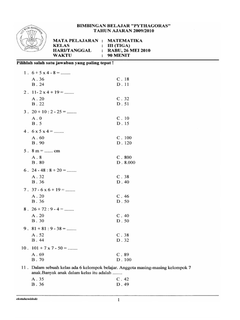 download soal sd kelas 3 pra ulangan umum matematika