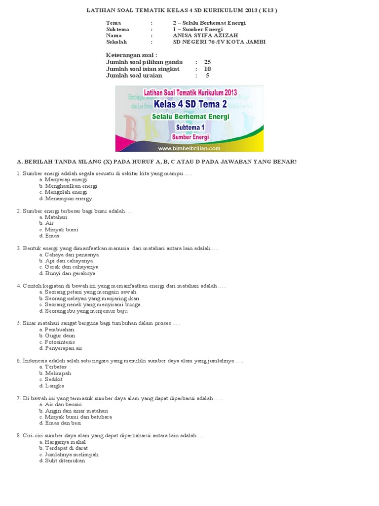 latihan soal uas tema 2 kelas 4 semester 1 latihan soal uas tema 2 kelas 4 semester 1
